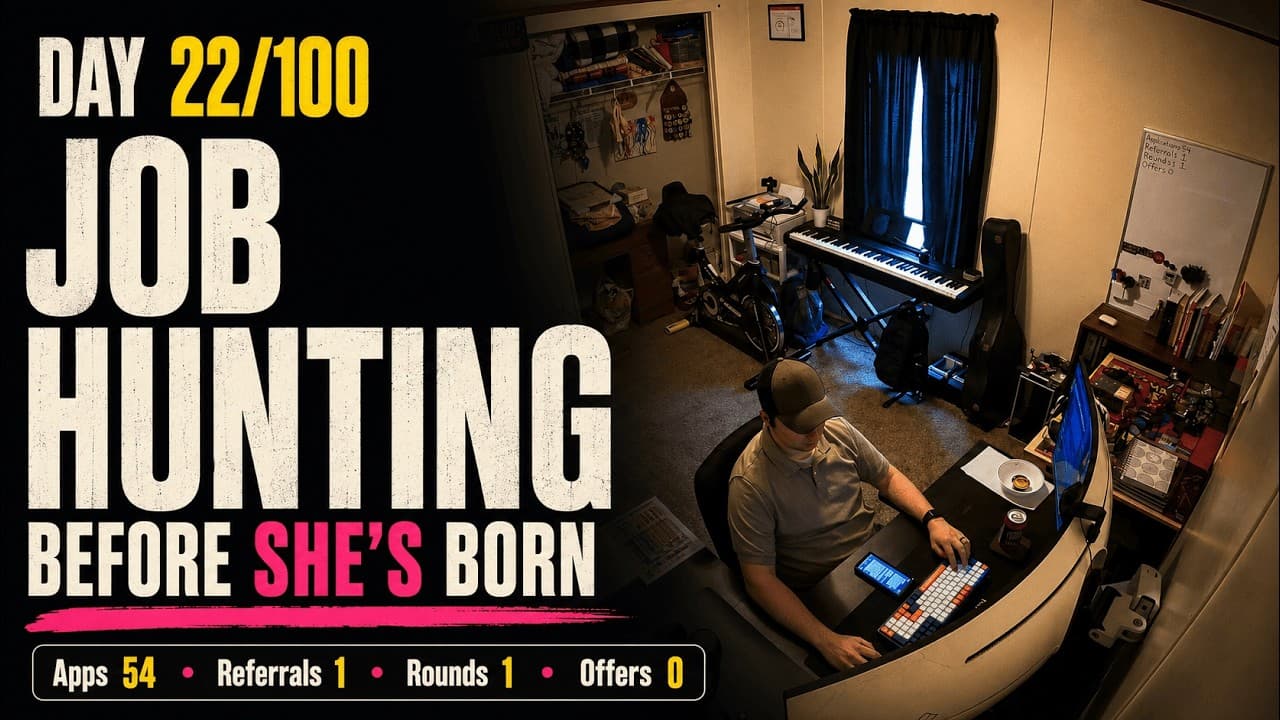 Day 22/100 – Job Hunting Until My Daughter Is Born | Apps 54 · Referrals 1 · Rounds 1 · Offers 0