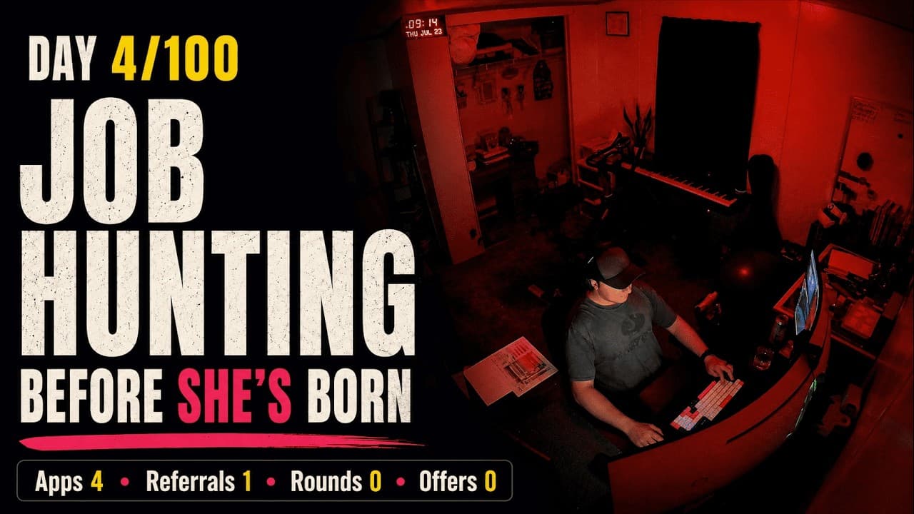 Day 4/100 – Job Hunting Until My Daughter Is Born | Apps 4 · Referrals 1 · Rounds 0 · Offers 0