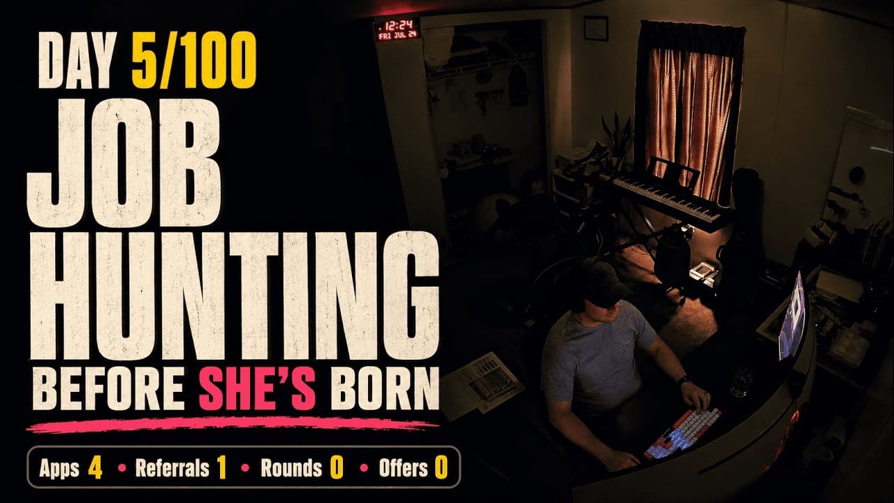 Day 5/100 – Job Hunting Until My Daughter Is Born | Apps 4 · Referrals 1 · Rounds 0 · Offers 0