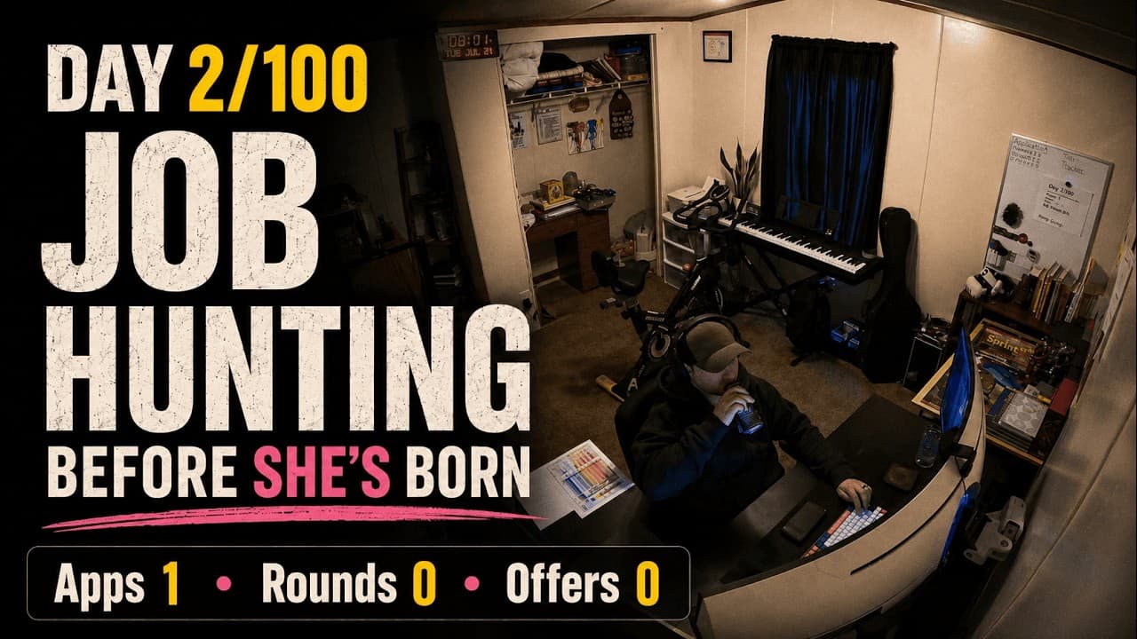 Day 2/100 – Job Hunting Until My Daughter Is Born | Apps 1 · Referrals 0 · Rounds 0 · Offers 0